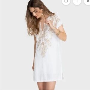 Johnny Was White Linen Easy Tunic with Floral Embroidery XL